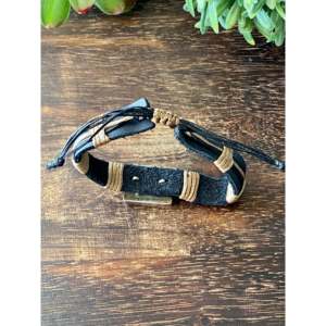 Bracelet manchette ajustable en cuir, argent sterling et coquille d'ormeau de Navajo vintage - Product Image 5