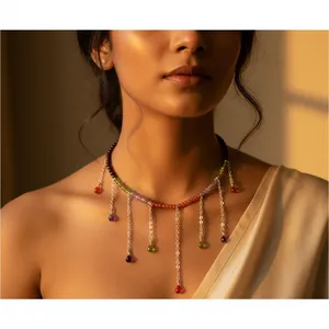 Delicada Tobillera con Cuentas de Granate y Piedras Preciosas para Mujer, Collares Finos con Cuentas - Product Image 1
