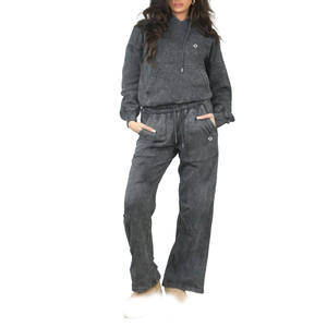 Ensemble sweat-shirt et jogging pour femme, lavage à l'acide, en molleton de coton, coupe décontractée, survêtement décontracté pour la fabrication de vêtements en gros OEM - Product Image 1