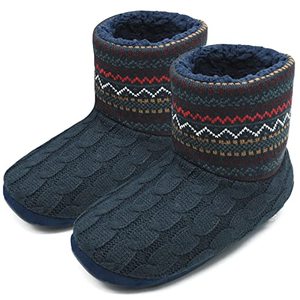 COFACE <strong>Mens</strong> Wool Upper <strong>Slipper</strong> <strong>Boots</strong> Fluffy Warm Cotton Plush Lining Memory Foam Midsole Rubber Outsole Indoor Winter House - Product Image 1