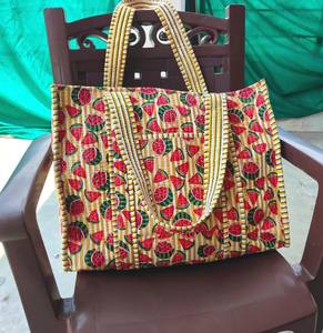 100% pur coton petit sac fourre-tout pour femmes indien matelassé organisateur d'épicerie Mini Jhola sacs pour la commercialisation avec fermeture éclair - Product Image 3