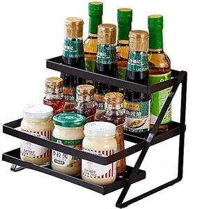 Accessoires de cuisine noirs organisateur rangement mural épices et fruits secs pots étagères bois et métal cuisine étagère murale - Product Image 4