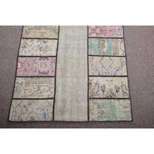 2,5x12,6 ft Runner Turkish Rug, Vintage Rug, <b>Brown</b> White Striped <b>Wool</b> Rug - Product Image 5