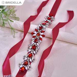 Bridella BS476R Red Rhinestone Adjustable Fit <b>Wedding</b> <b>Belt</b> for <b>Weddings</b> Proms & Formal Events - Product Image 1