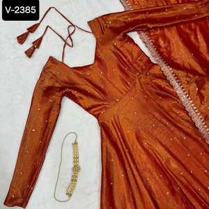 Most Attractive Women Wear Banarasi <b>Tissu</b> Anarkali Long Gowns for <b>Wedding</b> and Festival Wear Kurtis with Fancy Dupatta for Women - Product Image 5