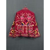 Femmes Unique Ethnique Coton Suzani Broderie À La Main Style Boho Matelassé Tricoté Automne Hiver Veste Courte Conception Bohème