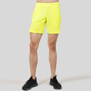 Shorts Bermuda pour homme, jaune fluo, séchage rapide, taille élastique, couleur unie, décontractés, pour le fitness, avec poches - Product Image 1