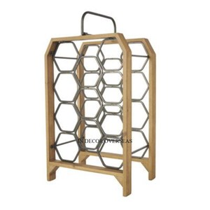 Suministro directo de fábrica La mejor calidad de madera y plata Alambre de metal pulido brillante Hecho Soporte para botellas de vino y cerveza Bastidores - Product Image 1