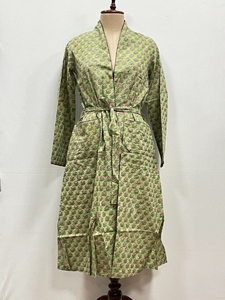 Kimono Étnico Indio Hecho a Mano 100% Algodón para Mujer, Bata de Baño, Ropa de Dormir, Largo Completo, Estampado, Cuello en V - Product Image 2