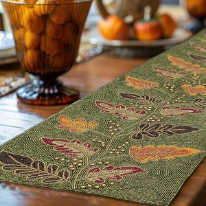 Christmas Decorative and Leaves Design Beaded <b>Runner</b> Placemat <b>Dining</b> <b>Table</b> Fancy Mat Handmade Decorative <b>Runners</b> for Wedding - Product Image 1