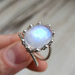925 Sterling Silver Rainbow Moonstone <b>Statement</b> <b>Ring</b> for Women Handmade Boho Hippie Style 18K Inlaid Moonstone Gift for Her - Product Image 2