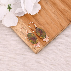 Joyería de latón de moda hecha a mano, Pendientes colgantes de jaspe de fruta chapados en oro rosa, joyería de regalo de moda de boda perfecta - Product Image 3