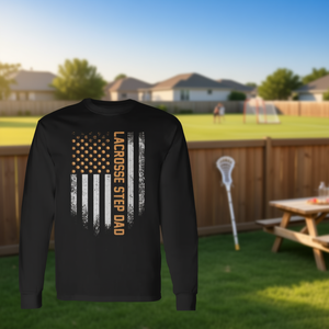 Camiseta de manga larga vintage con bandera estadounidense de lacrosse, diseño promocional desgastado de Step Dad - Product Image 3