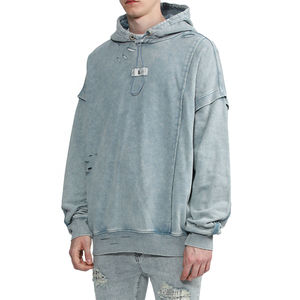 Streetwear Fleece Blank <b>Hoodie</b> Custom Oversized Drop Shoulder Vintage Acid Wash Distressed Hoodies for <b>Men</b> Vintage Clothing - Product Image 3