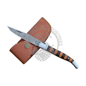 Couteau de poche pliable à pointe clip en acier damassé personnalisable manche en laiton bois de rose tulipe design pour bricolage extérieur supporté par OEM - Product Image 5