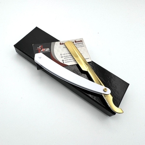 Rasoir droit turc à gorge coupée Rasoirs de rasage en acier inoxydable à lame unique pour l'épilation du corps du visage Bikini Rasoir en or blanc - Product Image 6