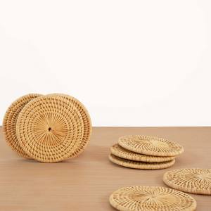 Handmade Rustic Style Square Rattan Drink <b>Coaster</b> Jute Flax Oval Wicker Cup Mat Woven <b>Coasters</b> for Dining Table - Product Image 4