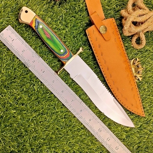 Camping Hunting Bowie <b>Knife</b> Carbon Steel Partially Serrated Edge Durable Lightweight with Multicolor Wood Handle 3 Year Warranty - Product Image 6