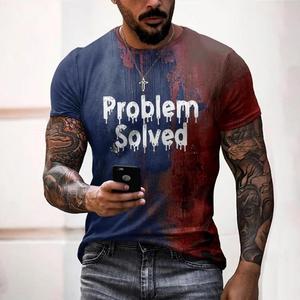 T-shirts pour hommes problème résolu t-shirts imprimés sanglants mode Horrible Halloween manches courtes décontracté col rond surdimensionné t-shirts hauts - Product Image 3