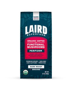Café Tostado Oscuro Peruano Laird Superfood con Hongos Funcionales, Granos de Café Molidos Peruanos Certificados Orgánicos, 12 oz. Bolsa - Product Image 1
