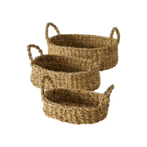 Paniers de rangement en jonc de mer tissés à la main pour organiser avec des poignées de stockage de paniers à légumes par des artisans vietnamiens - Product Image 3