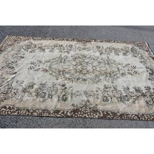 Alfombra clásica de pelo medio ecológica de lana marrón Beige de 5,3x9 pies hecha a mano turca Rectangular Patchwork diseño comedor látex - Product Image 3