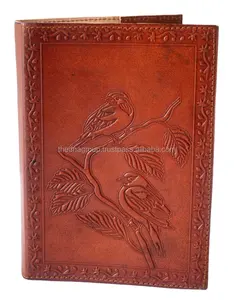 Diario di cuoio dell'amante degli uccelli del diario di cuoio riutilizzabile degli uccelli in rilievo dell'annata fatto a mano indiano