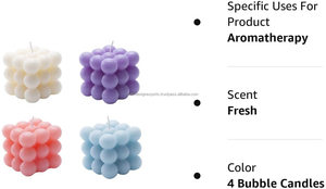 เทียนบับเบิ้ล4ชิ้น,ชุดเทียนบับเบิ้ลไขถั่วเหลืองหอมเทียนบับเบิ้ลสำหรับตกแต่งบ้านห้องนอนของขวัญวันเกิด - Product Image 4