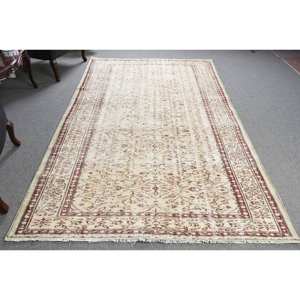 Alfombra tradicional de lana roja Beige, 5,6x9,3 pies, área grande, rectángulo turco, patrón abstracto, látex de 10mm para alfombra de habitación de pasillo - Product Image 1