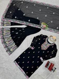 Nueva colección de diseñadores indios para damas, bordado étnico pesado, Gharara Salwar/Palazzo Suit para fiestas, bodas, mayorista - Product Image 2