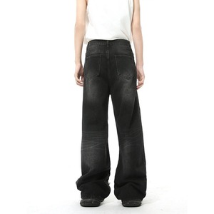 Jeans à jambes larges en denim vintage personnalisé, délavé et déchiré, broderie de haute qualité, pantalon en denim ample pour hommes - Product Image 3