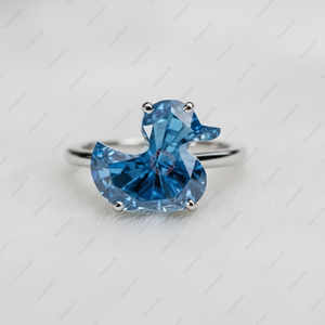 Anillo de Compromiso Solitario de Moda con Diamante Cultivado en Laboratorio de 3 Quilates, Corte Pato Azul Fantasía, Certificado GIA, Oro Fino 925, Chapado en Oro de 18k, Regalo - Product Image 2