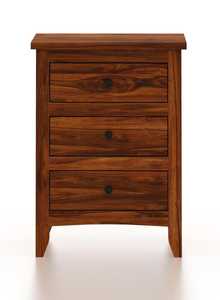 Table de chevet élégante à 3 tiroirs en bois massif avec finition en noyer riche pour intérieurs classiques et modernes pour appartements et hôpitaux - Product Image 3