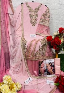Ensemble Salwar Kameez en Organza Rose Brodé avec Dupatta, Tenue Traditionnelle Indienne pour Mariage et Fêtes, Entièrement Cousu, Séchage Rapide - Product Image 3