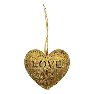 Adorno colgante de corazón de amor dorado, decoración navideña de Metal brillante para árbol y hogar, decoración festiva de vacaciones, regalo - Product Image 1