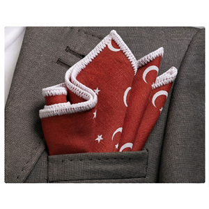 Handmade Jacquard Turkish Flag Pocket <b>Square</b> with Knitted <b>Edge</b> Signature Border Elegant Dining Accessory for Blazer Suits - Product Image 1