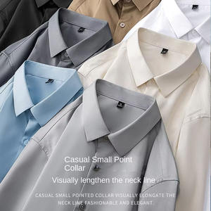 Camicie da Uomo di Alta Gamma Monopetto con Colletto Risvoltato Decorato, Maniche Lunghe in Cotone Mercerizzato Senza Stiratura - Product Image 4