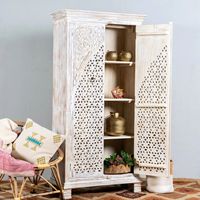 Armoire à deux portes en bois de manguier massif indien, finition antique vieillie, bibliothèque, meuble de rangement pour cuisine et salle à manger, mobilier de maison