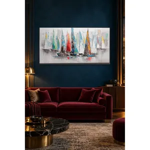 Cuadro en lienzo de veleros coloridos texturizados con espátula de pintura Fida - Product Image 1