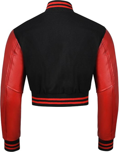 Vente en gros de veste universitaire recadrée de style vintage pour femmes avec logo personnalisé nouvelle veste en cuir brodée à la mode pour la saison en plein air - Product Image 2