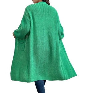 Cárdigan Largo Verde a Cuadros de Invierno con Bolsillo, Manga Regular, Suéter Holgado de Punto, Marca Privada OEM - Product Image 5