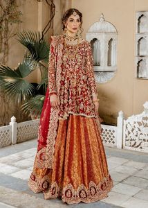 Broderie éblouissante sur la mariée KURTA avec robe LEHENGA en brocart ornée de perles de verre cristal, STONE & DABKA work @ 2022 - Product Image 2