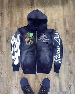 Sweat à capuche surdimensionné à ourlet brut personnalisé avec fermeture éclair 430 GSM Sweat à capuche délavé au soleil Broderie usée Lavage à l'acide Sweats à capuche pour hommes - Product Image 4