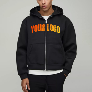 Nouveauté 2026 – Sweat à capuche décontracté pour homme, fermeture éclair intégrale, noir uni, logo brodé personnalisé, délavé, respirant, ODM, 100 % coton - Product Image 1