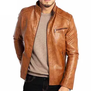 OEM individuell Winter dick Sommer dünn waschbar kurz Herren Kunstlederjacken Herren Vintage Stehkragen Slim Lederjacke