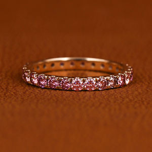 Lujosa plata esterlina chapada en oro rosa corte redondo laboratorio cultivado diamante eternidad completa boda banda clásico lujo boda regalo - Product Image 1