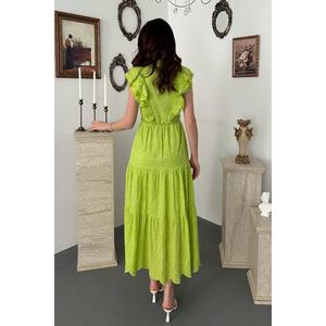 Robe boutonnée à volants vert olive - Vert olive - Product Image 5