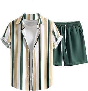 Nouvelle Tendance Grande Taille Deux Pièces Homme Été Imprimé Numérique Alphabétique Mode Costume Décontracté Pantalon de Plage T-shirt Homme Ensembles Homme - Product Image 1