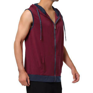 Men Winter Performance <b>Sleeveless</b> Zip-Up Fleece <b>Hoodie</b> 100% Cotton Lightweight Eco-Friendly Quick Dry Gym Training - Product Image 3