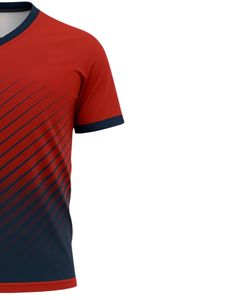 T-shirt personnalisé pour homme, col en V, imprimé dégradé, polyester, rouge marine, vêtements de sport, respirant, séchage rapide, logo personnalisé, fabricant en gros - Product Image 4